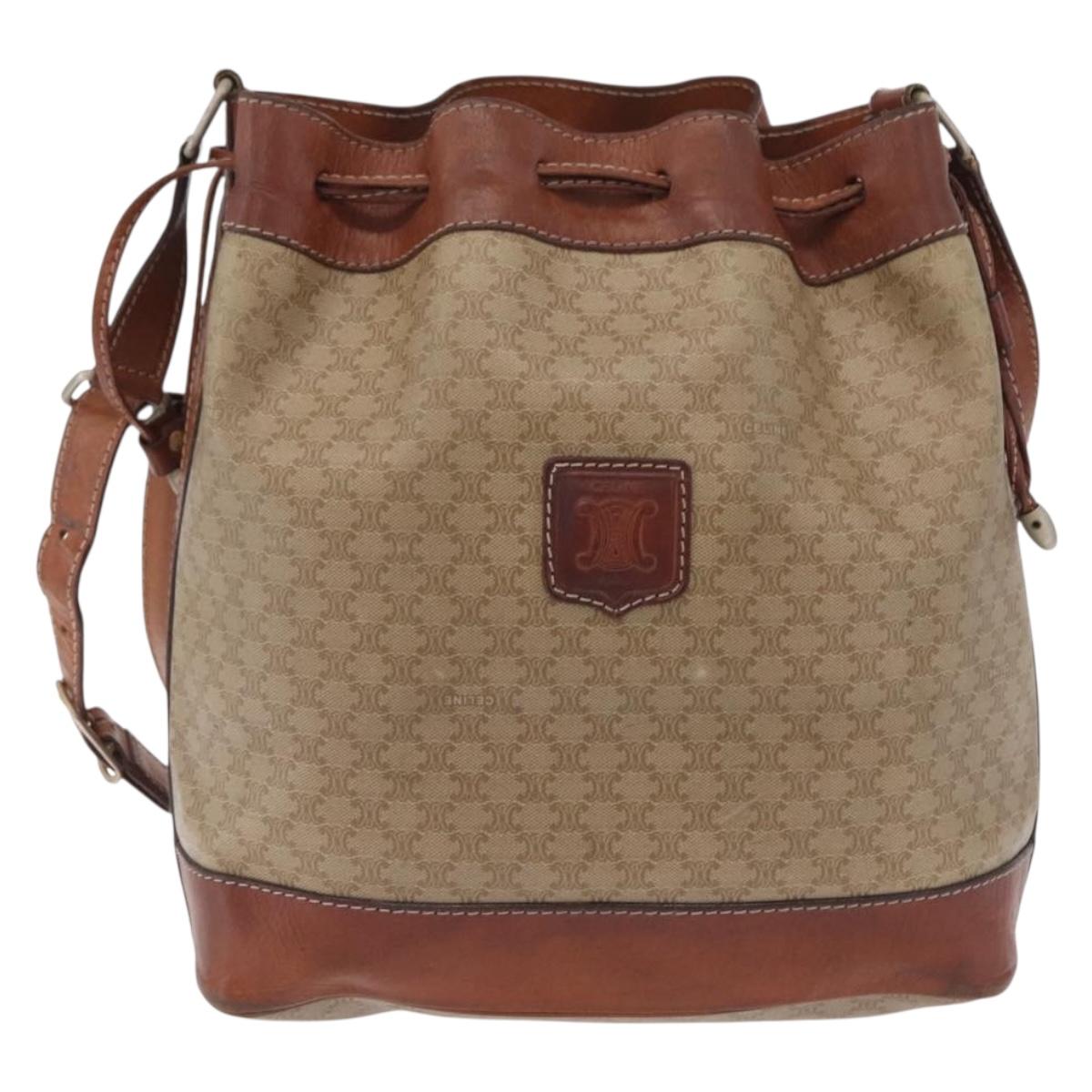 CELINE Macadam Canvas Shoulder Bag PVC Beige Gold Auth 211872