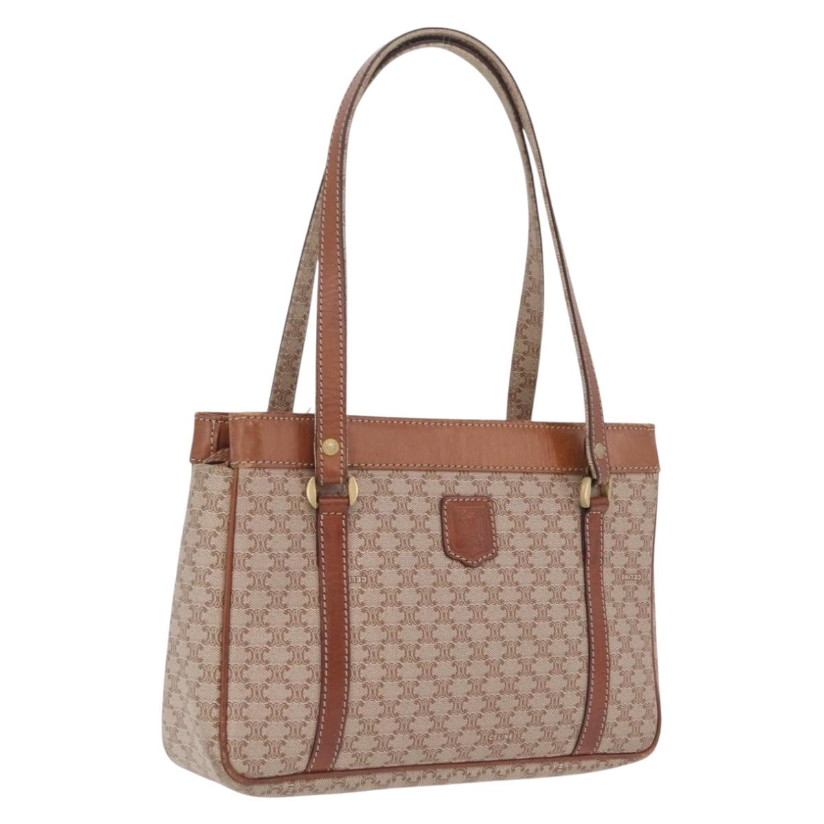 CELINE Macadam Canvas Tote Bag PVC Beige Gold Auth 211877
