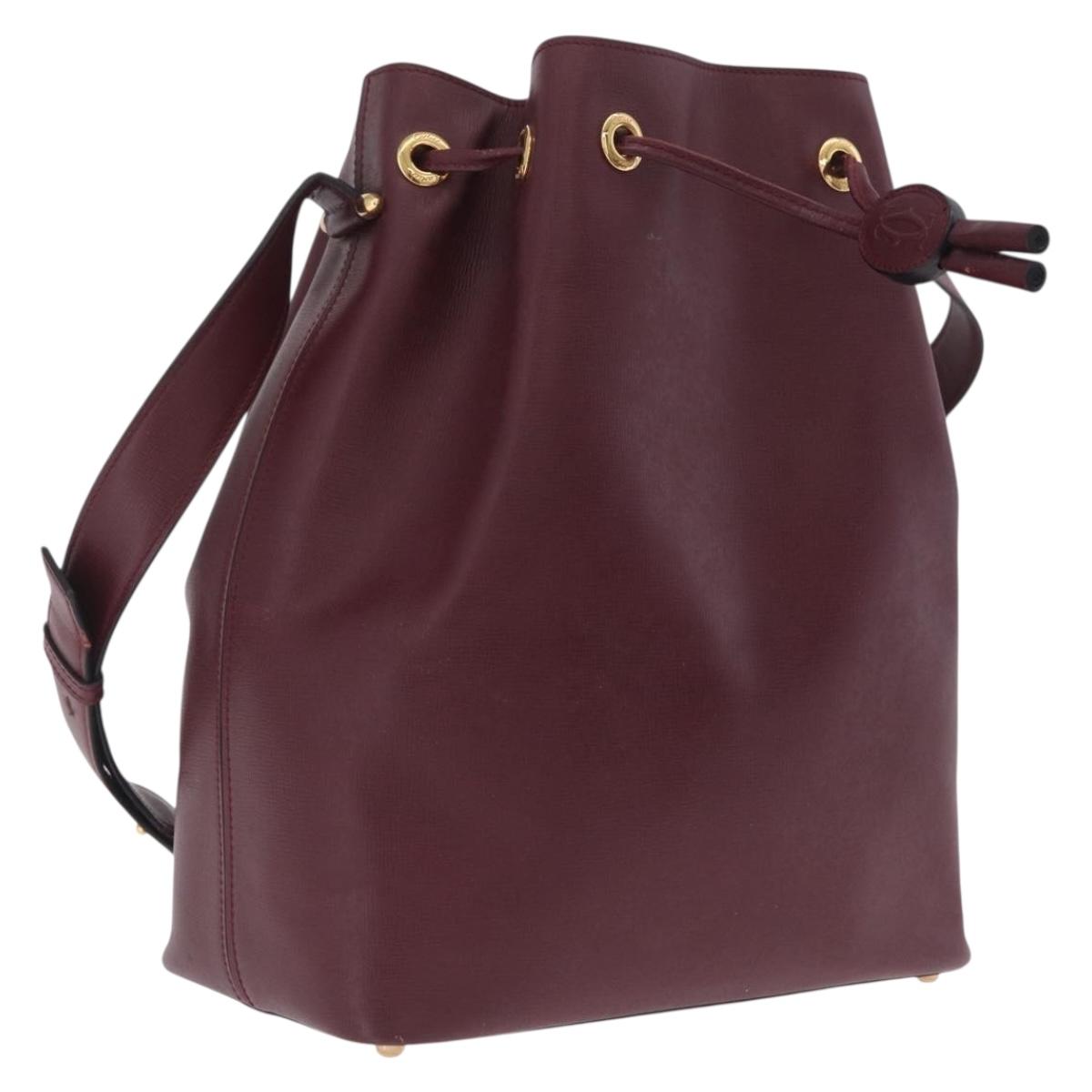 Cartier Shoulder Bag Leather Bordeaux Gold Auth 211879