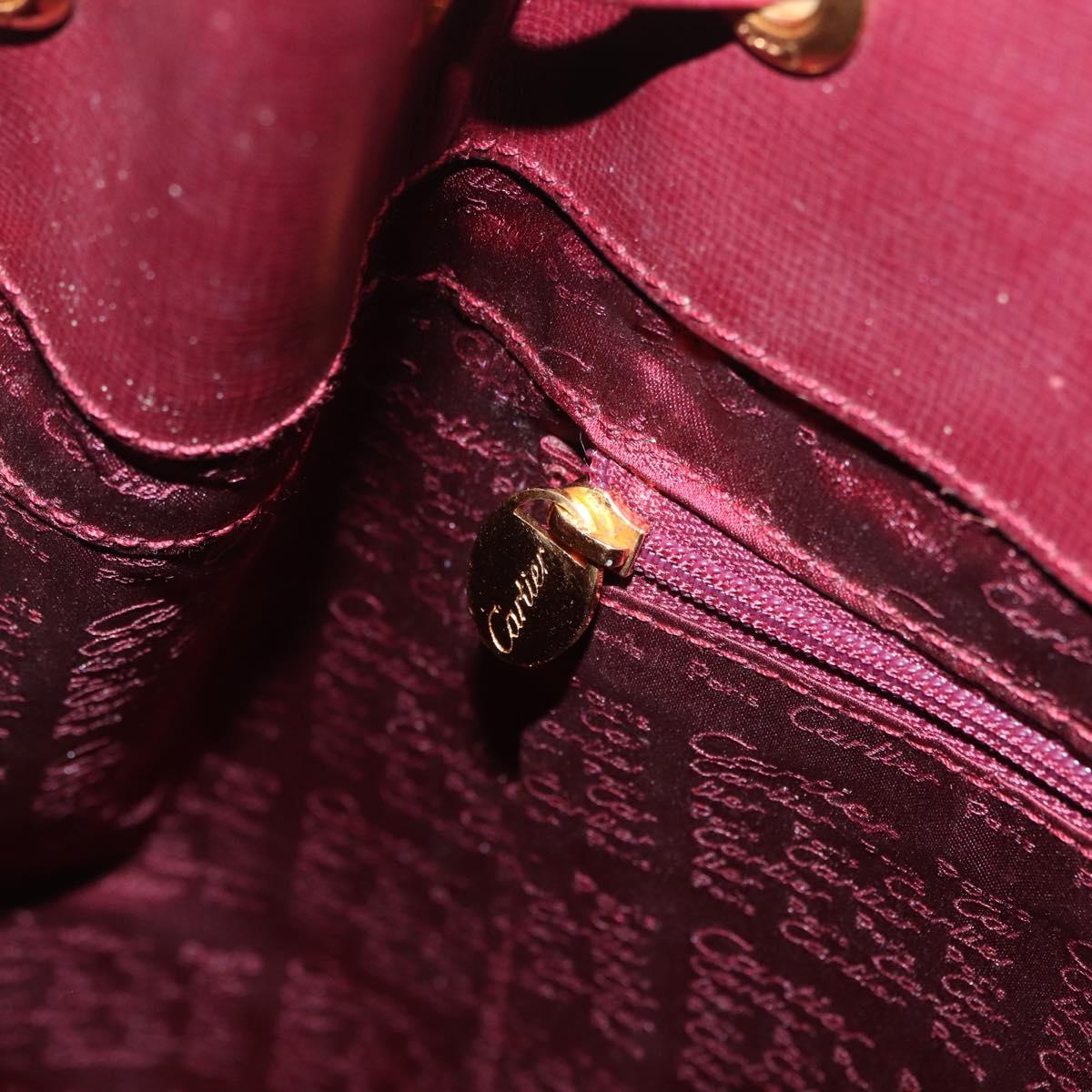 Cartier Shoulder Bag Leather Bordeaux Gold Auth 211879