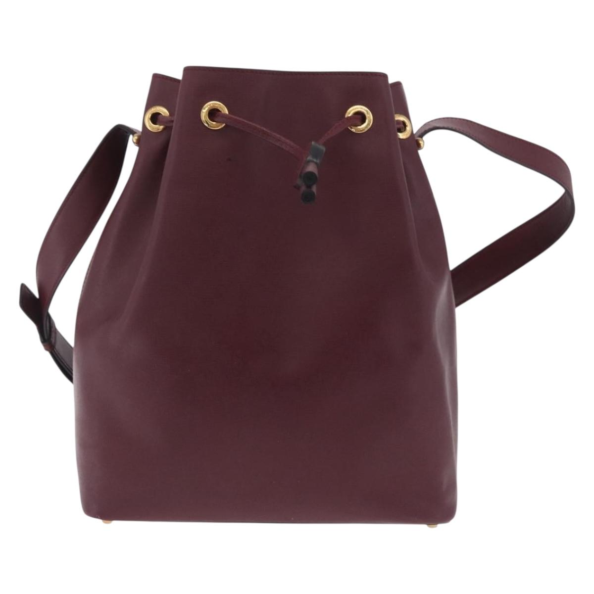 Cartier Shoulder Bag Leather Bordeaux Gold Auth 211879