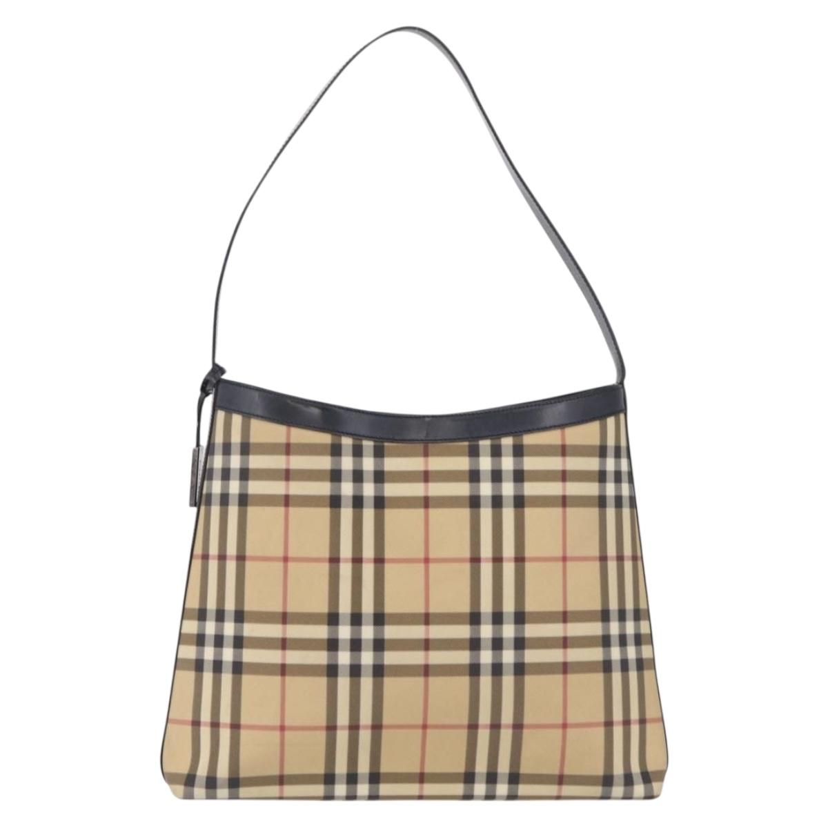 BURBERRY Nova Check Shoulder Bag PVC Beige Silver Auth 211881A