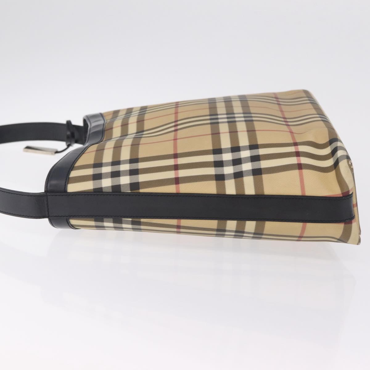 BURBERRY Nova Check Shoulder Bag PVC Beige Silver Auth 211881A
