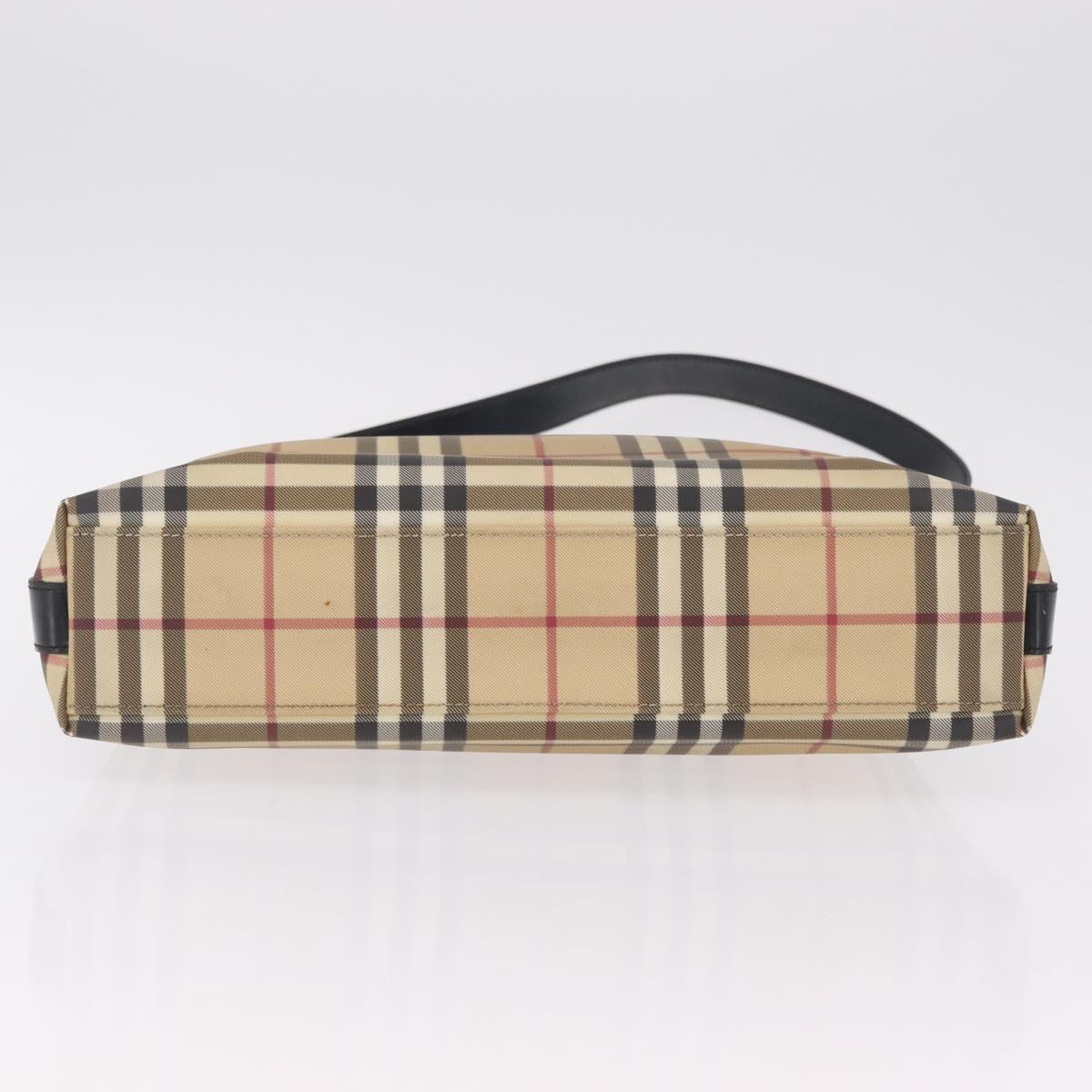 BURBERRY Nova Check Shoulder Bag PVC Beige Silver Auth 211881A