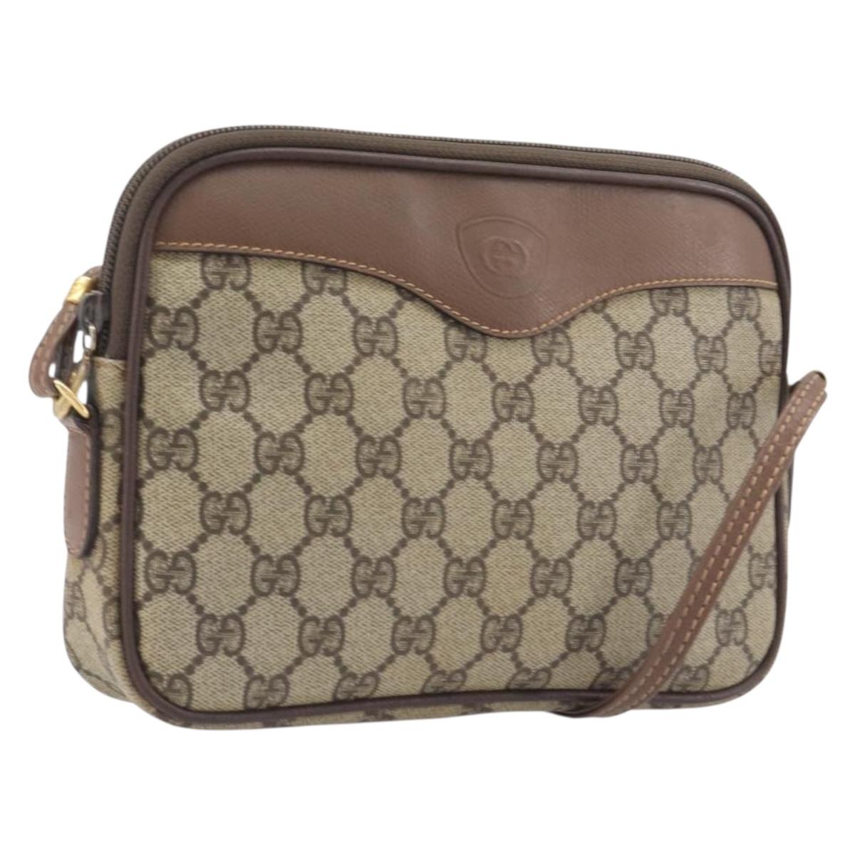 GUCCI GG Supreme Shoulder Bag PVC Beige Gold Auth 211882