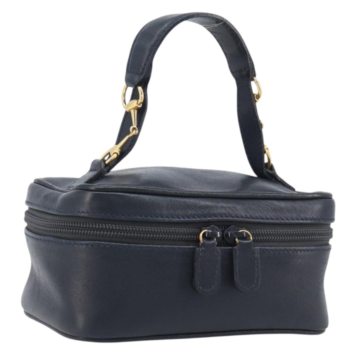 GUCCI Horsebit Vanity Leather Navy Gold 032 106 0141 Auth 211884A