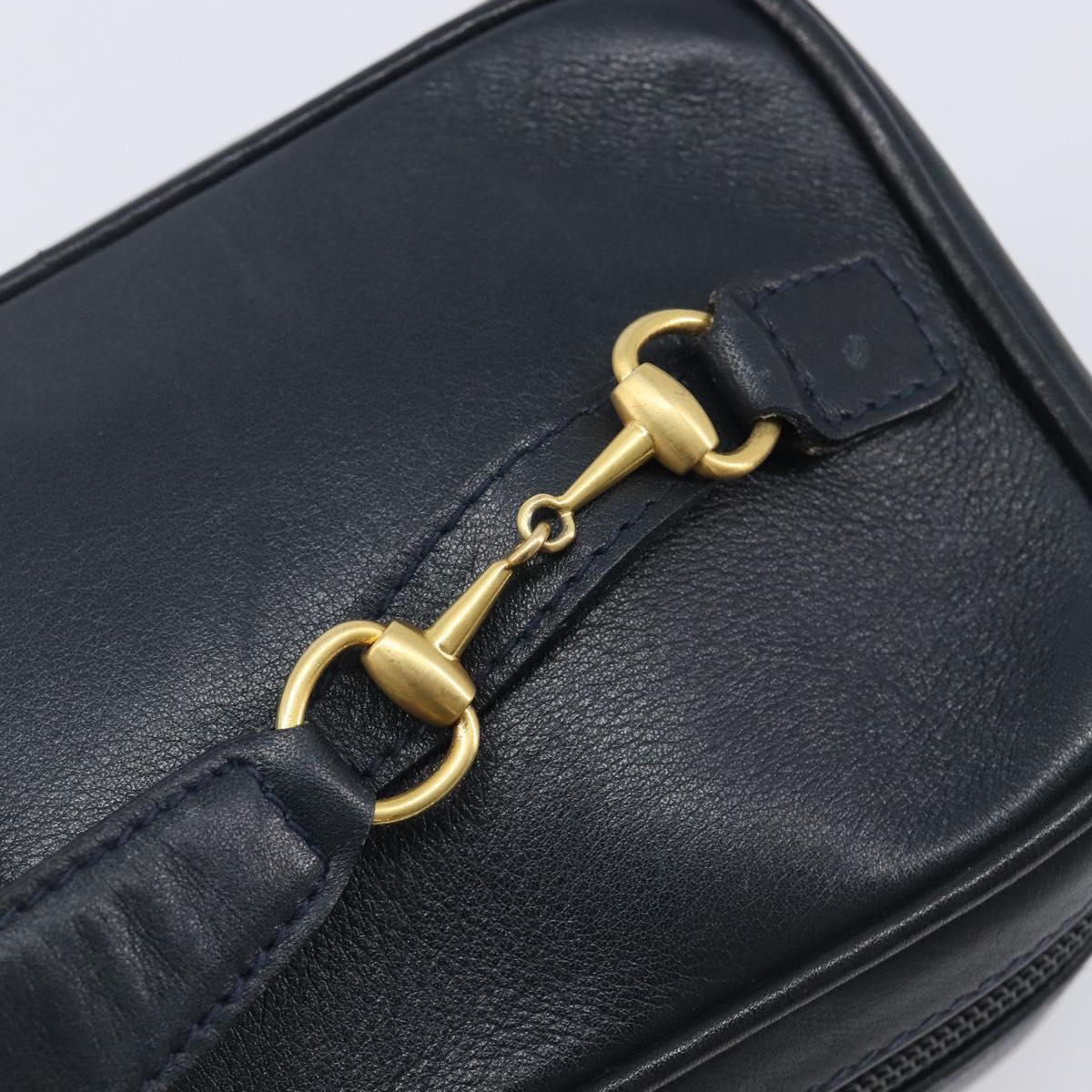 GUCCI Horsebit Vanity Leather Navy Gold 032 106 0141 Auth 211884A
