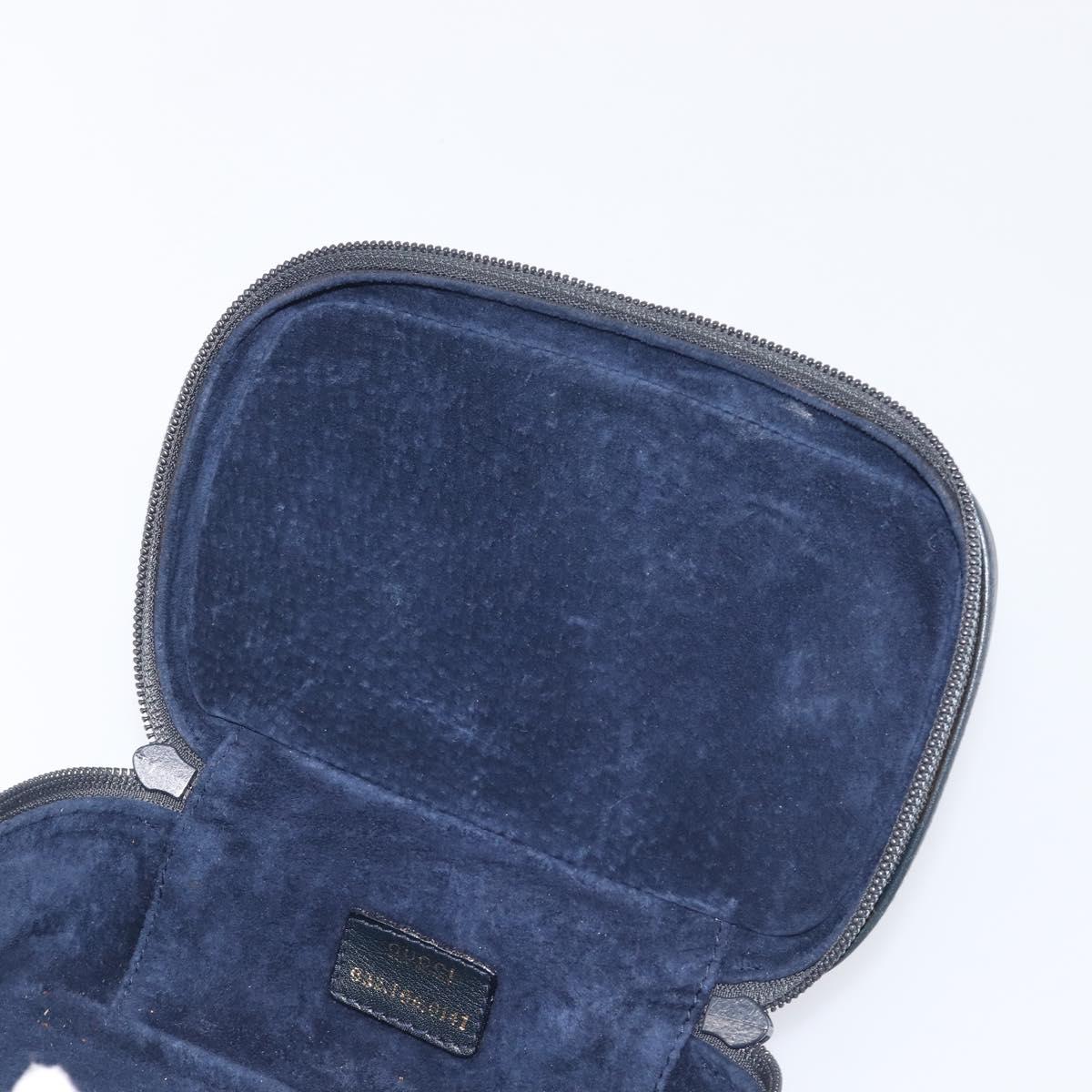 GUCCI Horsebit Vanity Leather Navy Gold 032 106 0141 Auth 211884A