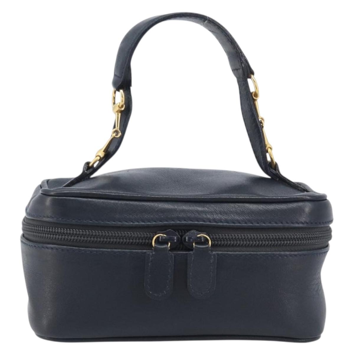 GUCCI Horsebit Vanity Leather Navy Gold 032 106 0141 Auth 211884A