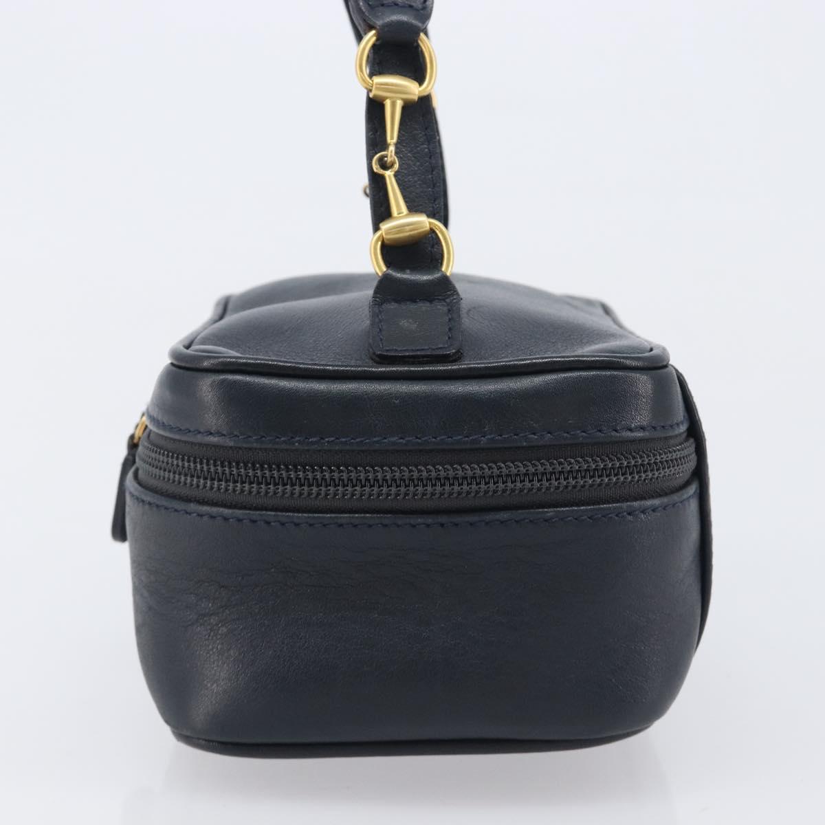 GUCCI Horsebit Vanity Leather Navy Gold 032 106 0141 Auth 211884A