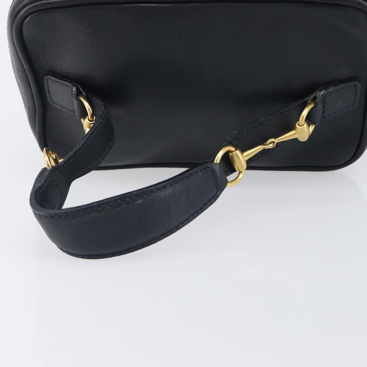 GUCCI Horsebit Vanity Leather Navy Gold 032 106 0141 Auth 211884A