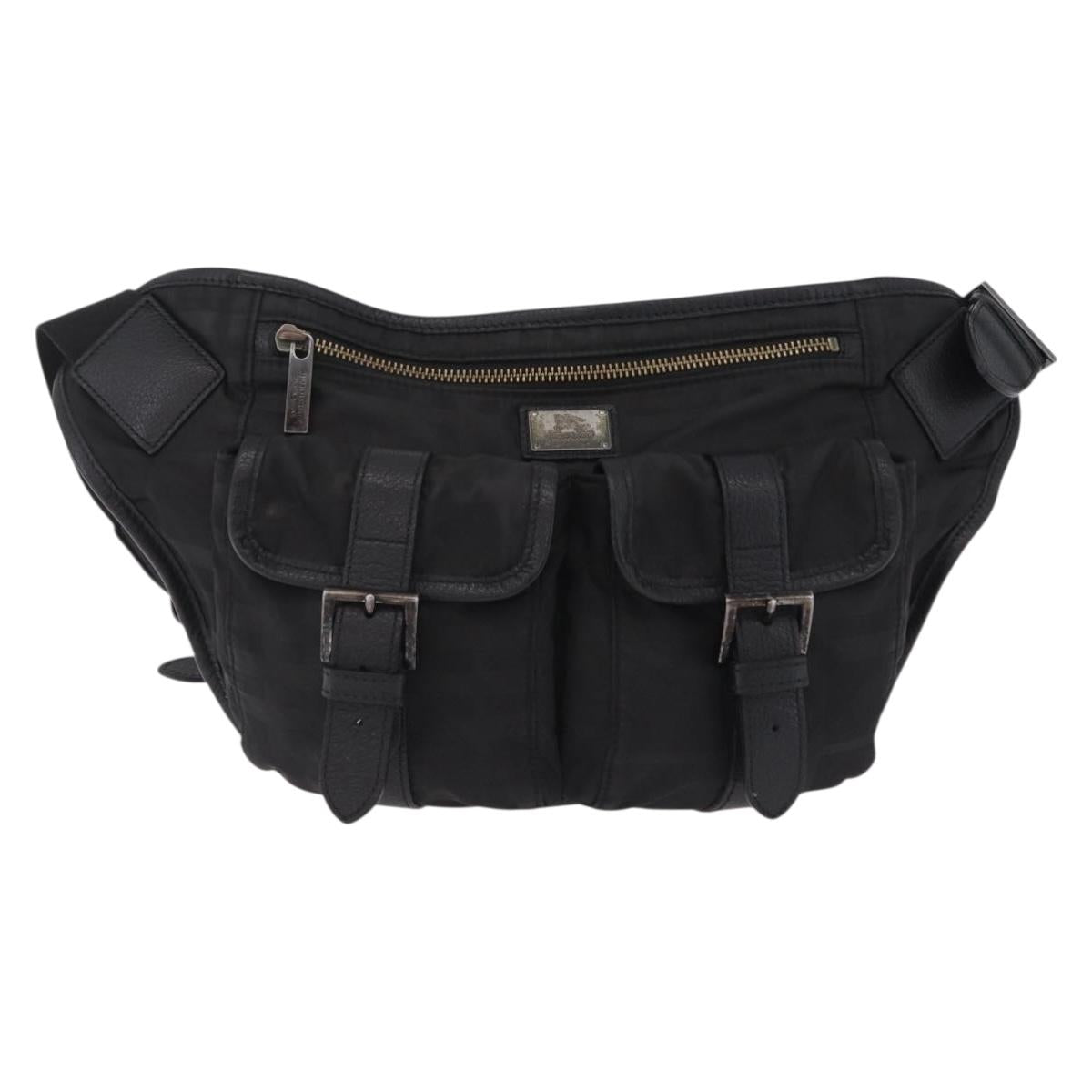 BURBERRY Nova Check Black Label Waist Bag Nylon Black Silver Auth 211885