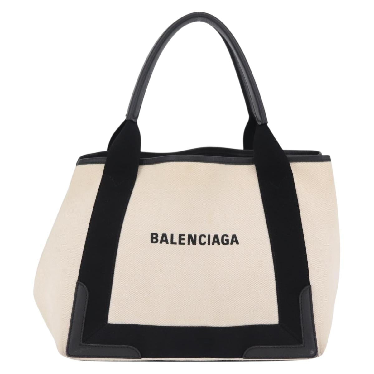 Balenciaga Navy Cabas S Hand Bag Canvas White Silver 339933 Auth 211886