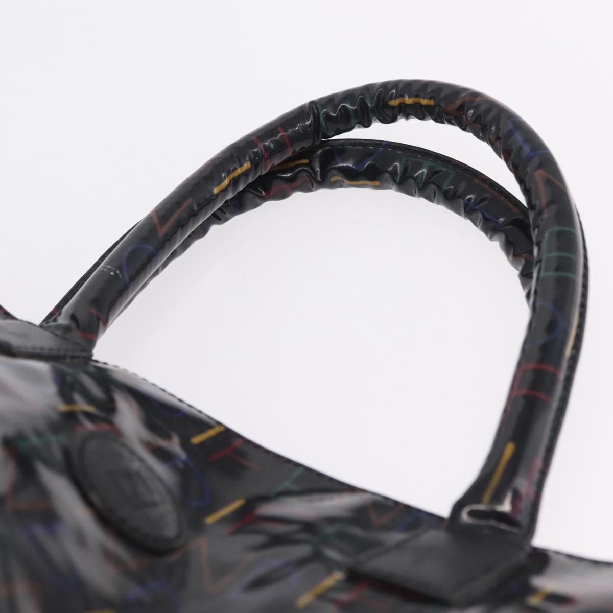 FENDI Hand Bag Patent leather Black Gold Auth 211887A