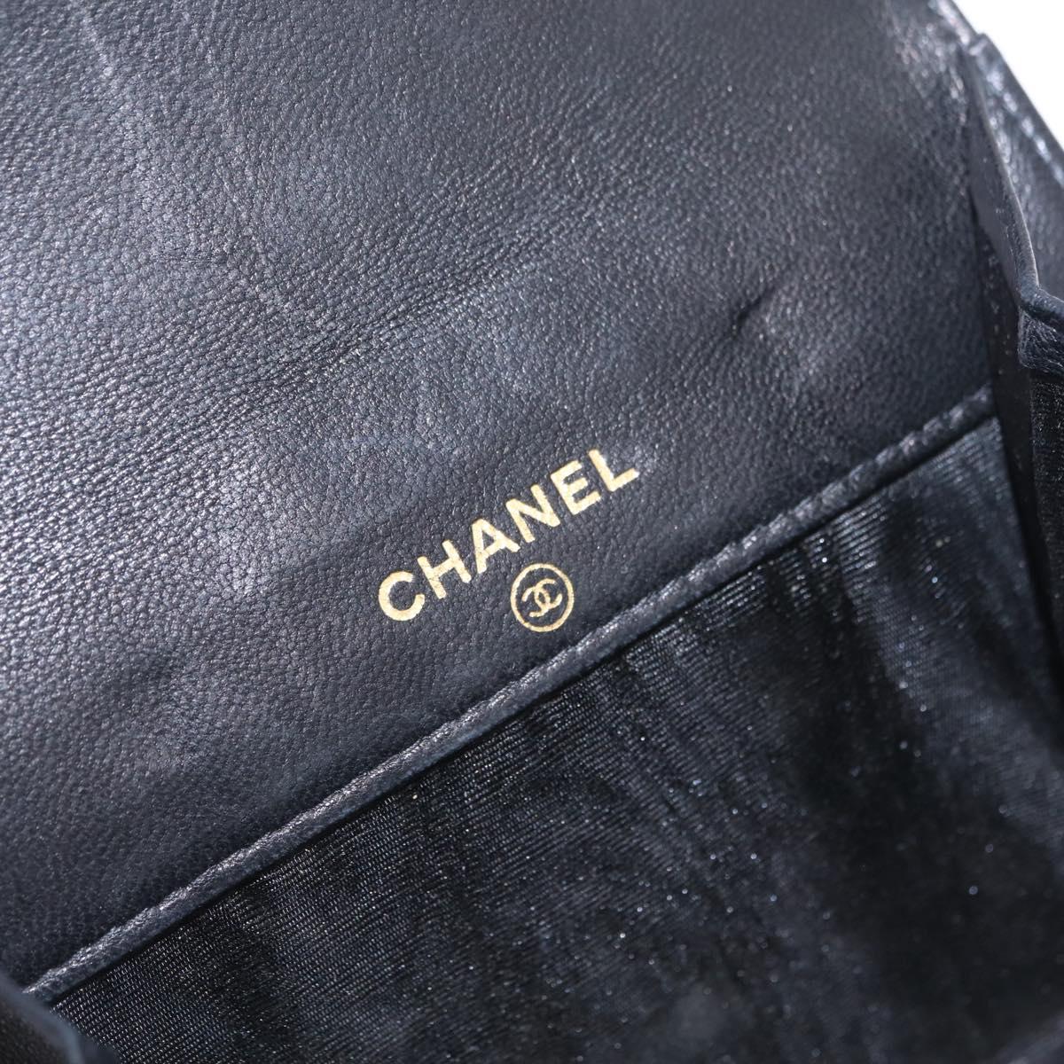 CHANEL Bifold Wallet Caviar Skin Black Gold CC Auth 211888M