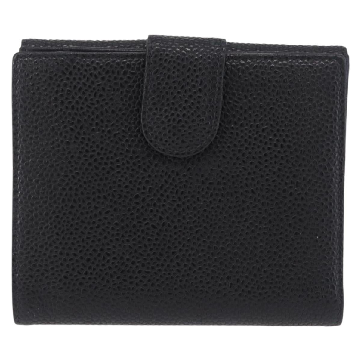 CHANEL Bifold Wallet Caviar Skin Black Gold CC Auth 211888M