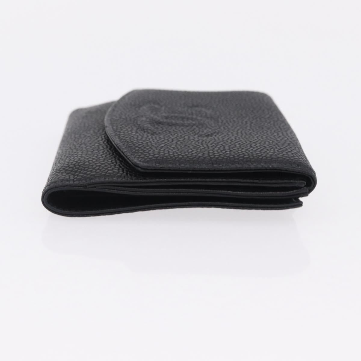 CHANEL Bifold Wallet Caviar Skin Black Gold CC Auth 211888M
