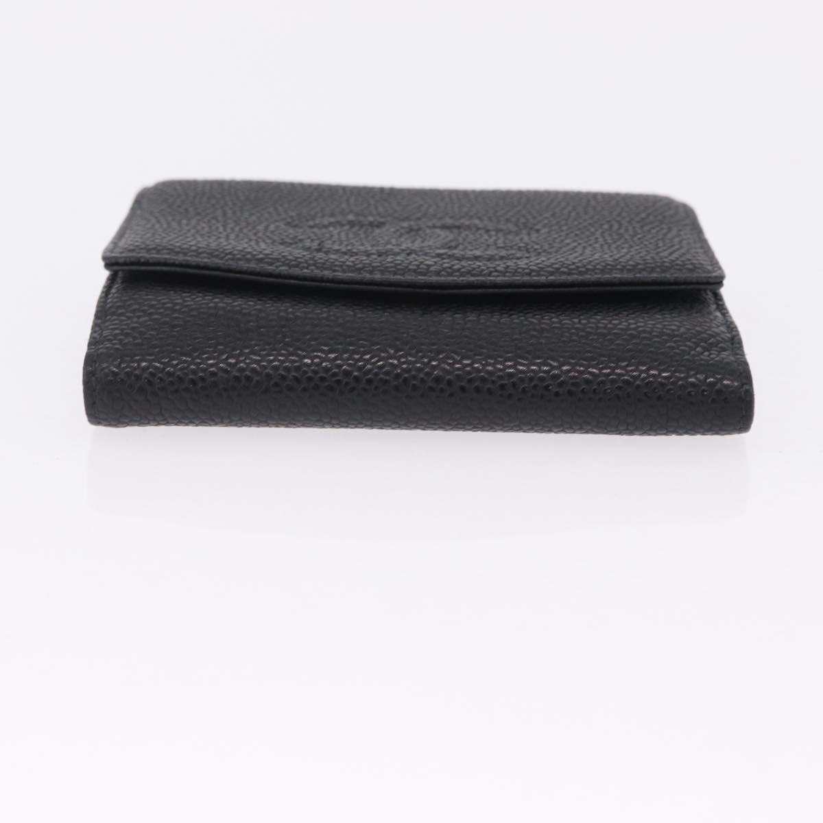 CHANEL Bifold Wallet Caviar Skin Black Gold CC Auth 211888M