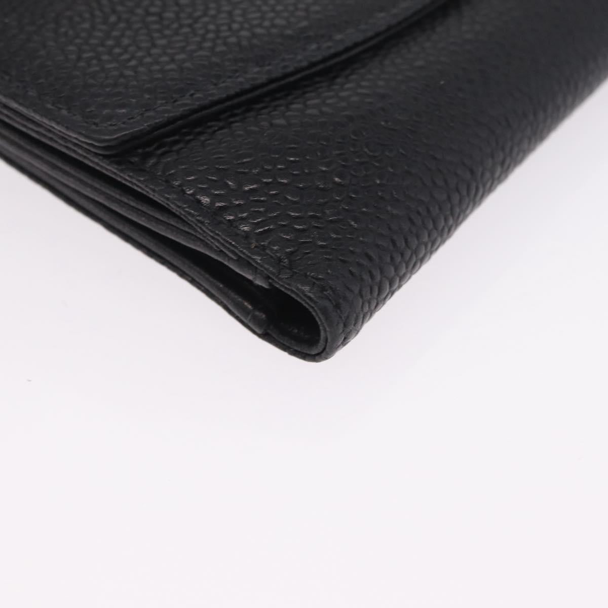 CHANEL Bifold Wallet Caviar Skin Black Gold CC Auth 211888M
