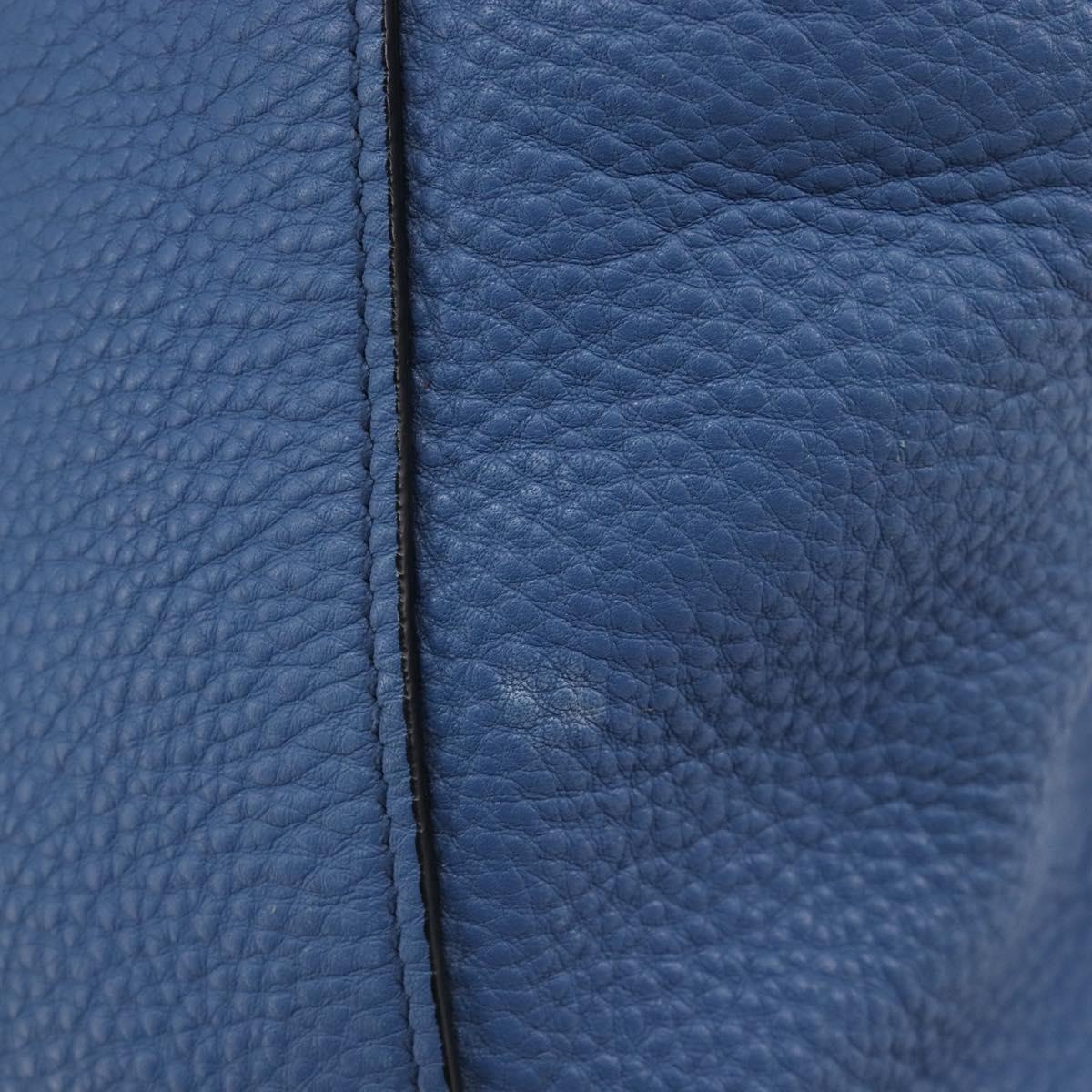 PRADA Tote Bag Leather Blue Silver Auth 211890
