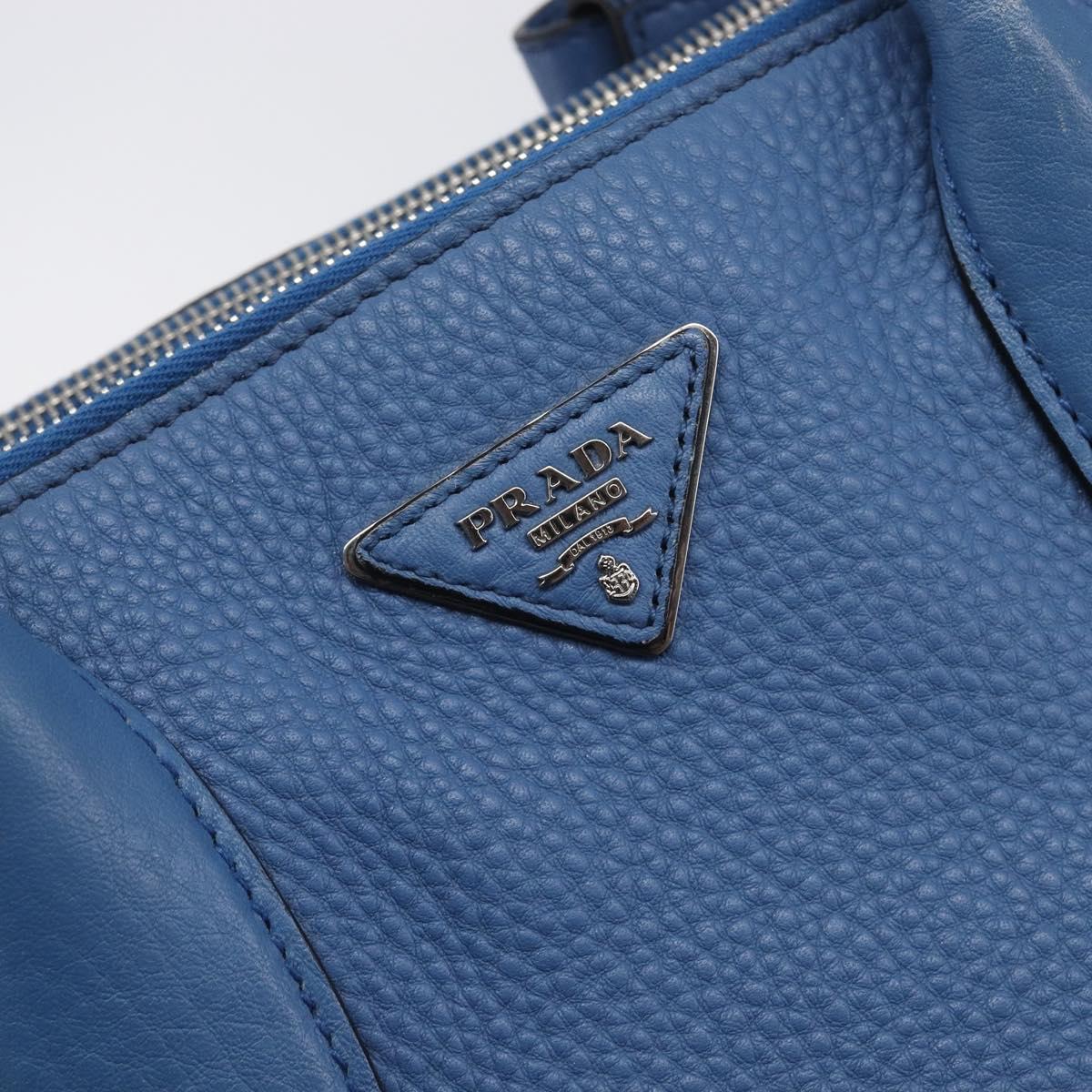 PRADA Tote Bag Leather Blue Silver Auth 211890