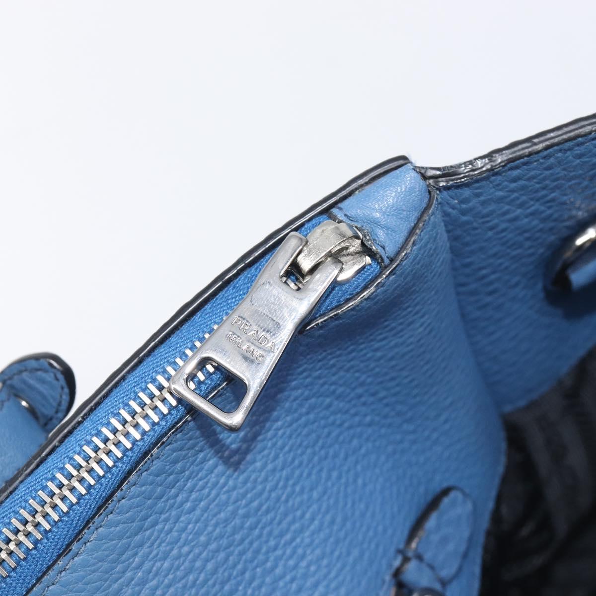 PRADA Tote Bag Leather Blue Silver Auth 211890