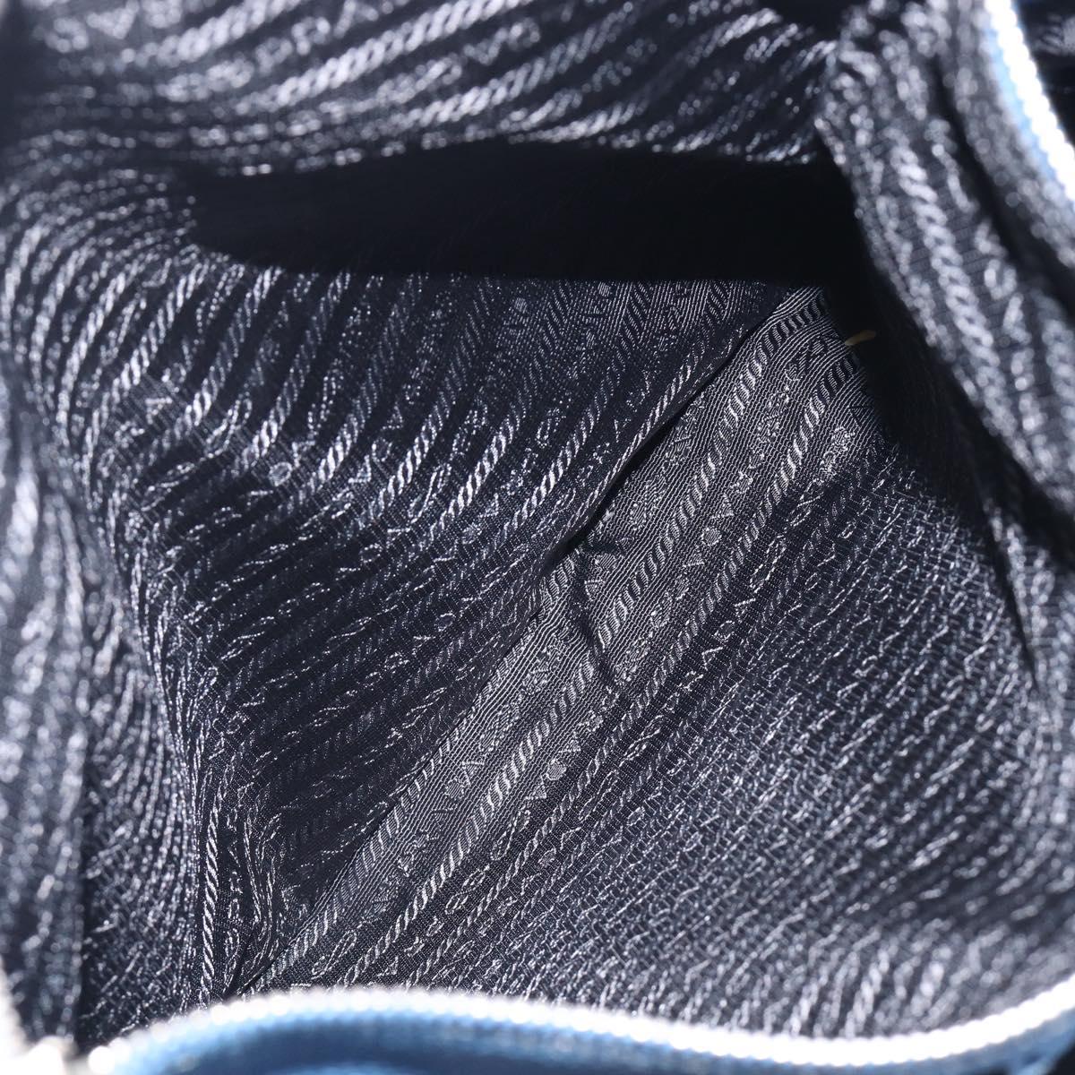 PRADA Tote Bag Leather Blue Silver Auth 211890