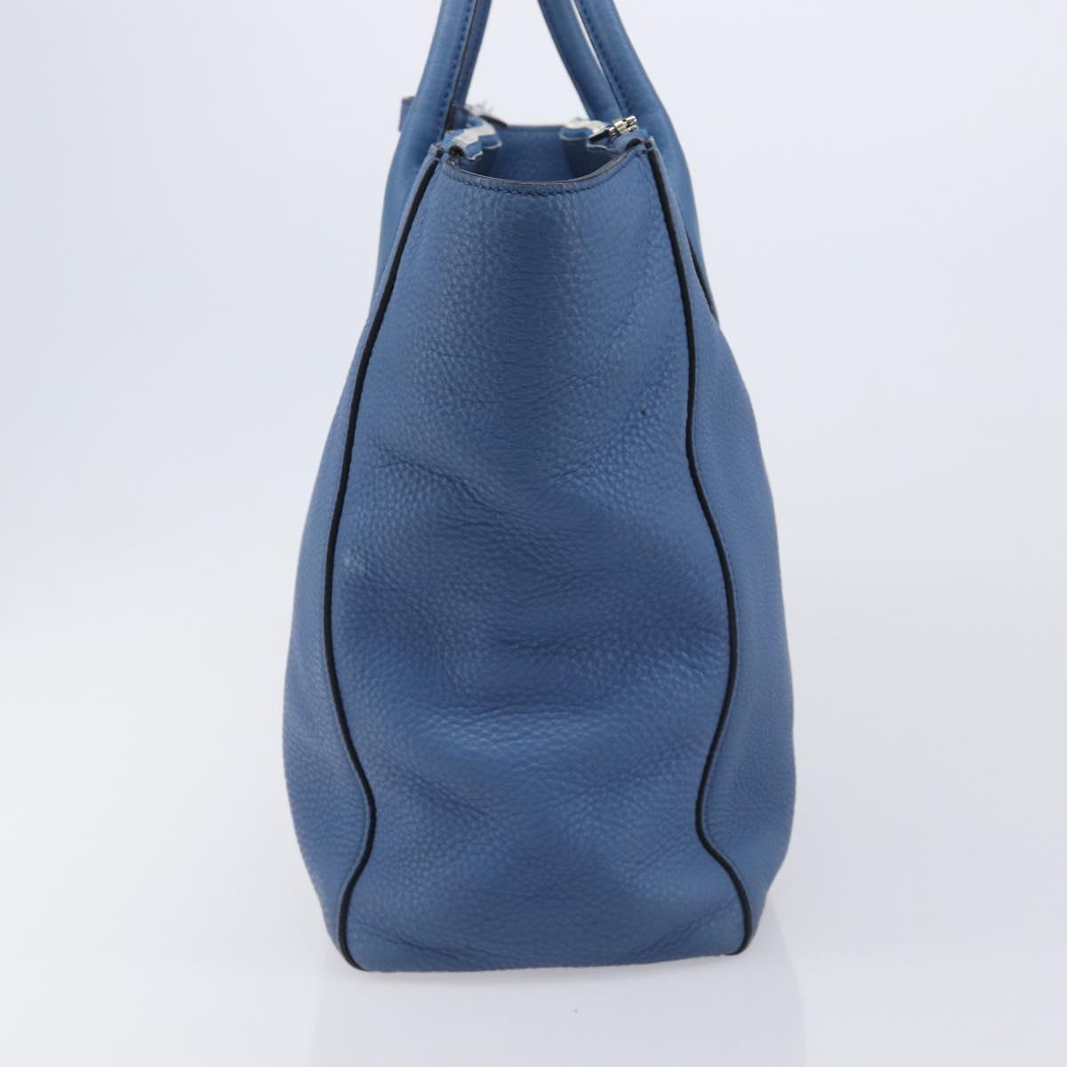 PRADA Tote Bag Leather Blue Silver Auth 211890