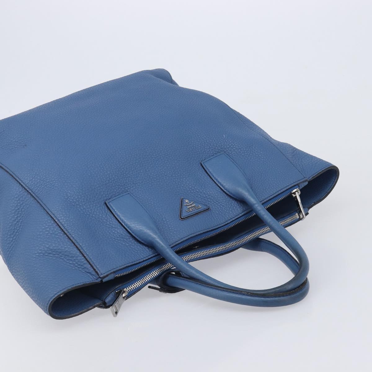 PRADA Tote Bag Leather Blue Silver Auth 211890