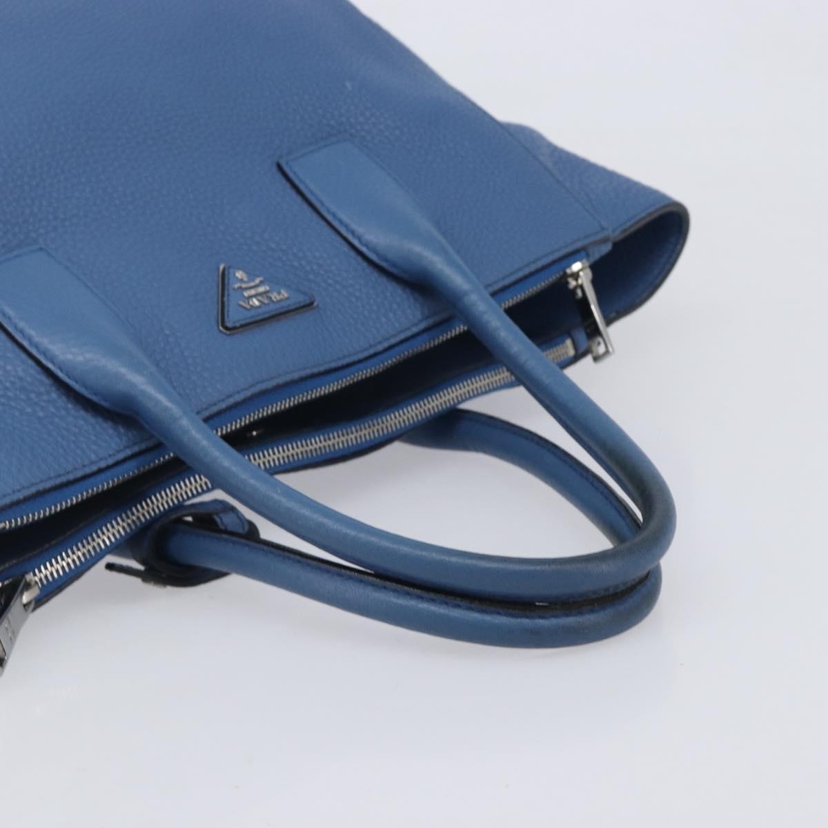 PRADA Tote Bag Leather Blue Silver Auth 211890