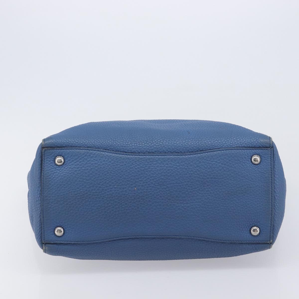 PRADA Tote Bag Leather Blue Silver Auth 211890