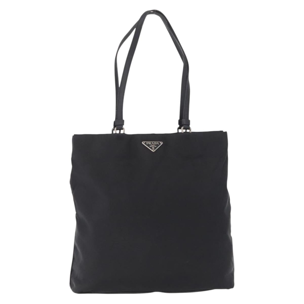 PRADA Tote Bag Nylon Black Silver Auth 211892