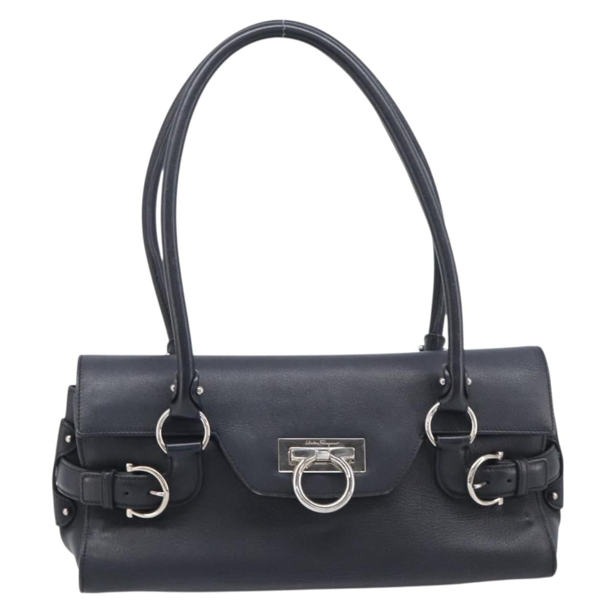 Salvatore Ferragamo Gancini Tote Bag Leather Black Silver Auth 211893V