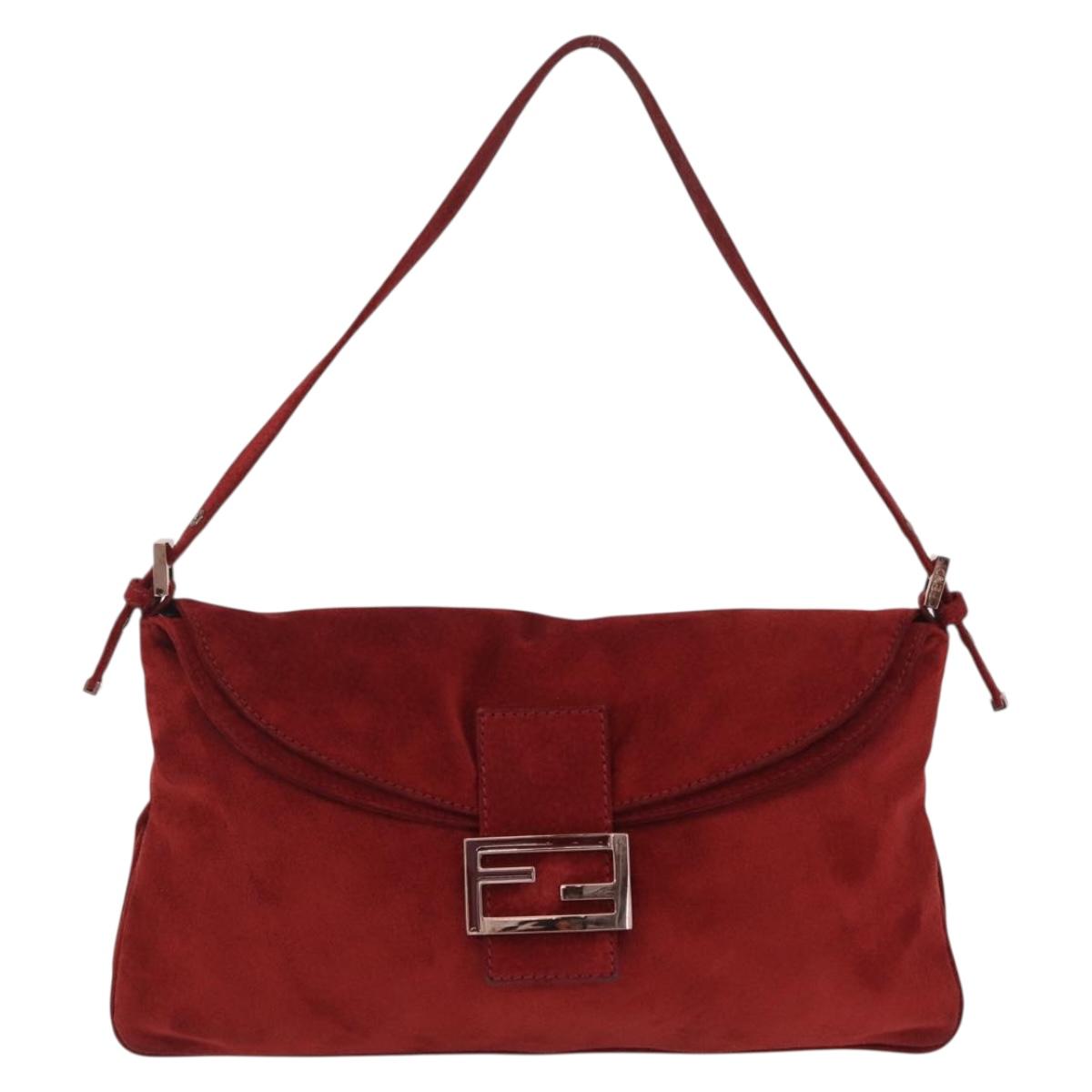 FENDI Mamma Baguette Shoulder Bag Suede Red 8BR002 Auth 211895SAV
