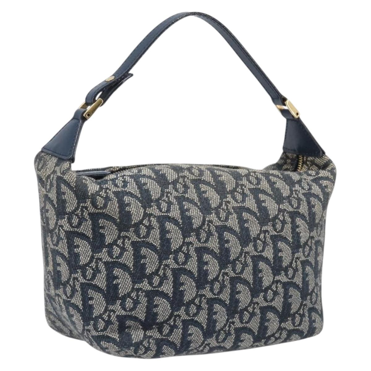 Christian Dior Trotter Canvas Hand Bag Navy Gold Auth 211902A