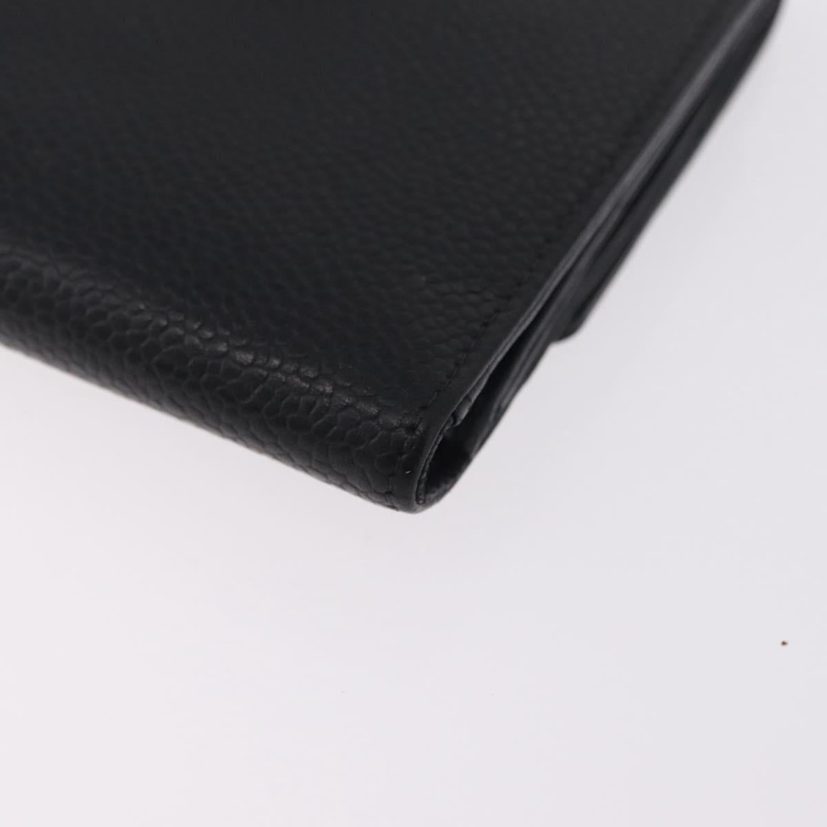 CHANEL Bifold Wallet Caviar Skin Black Gold CC Auth 211906A