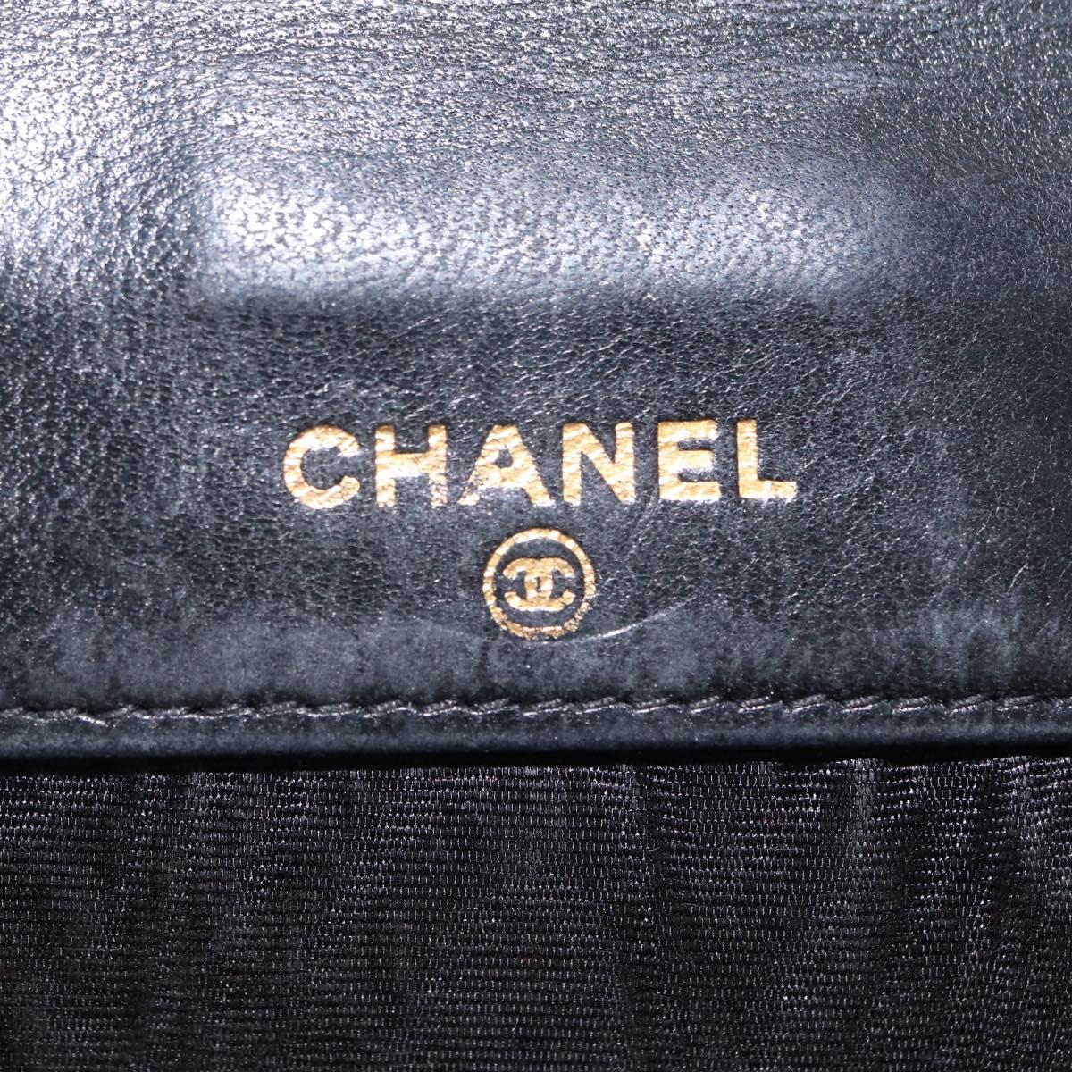 CHANEL Bifold Wallet Caviar Skin Black Gold CC Auth 211906A