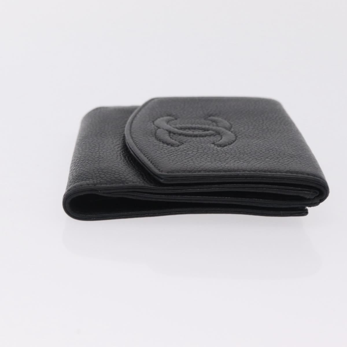 CHANEL Bifold Wallet Caviar Skin Black Gold CC Auth 211906A