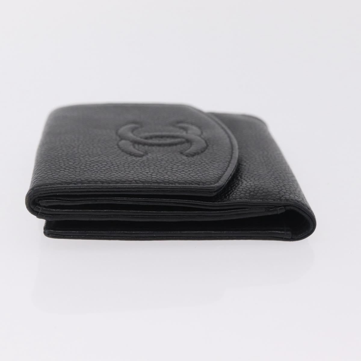 CHANEL Bifold Wallet Caviar Skin Black Gold CC Auth 211906A