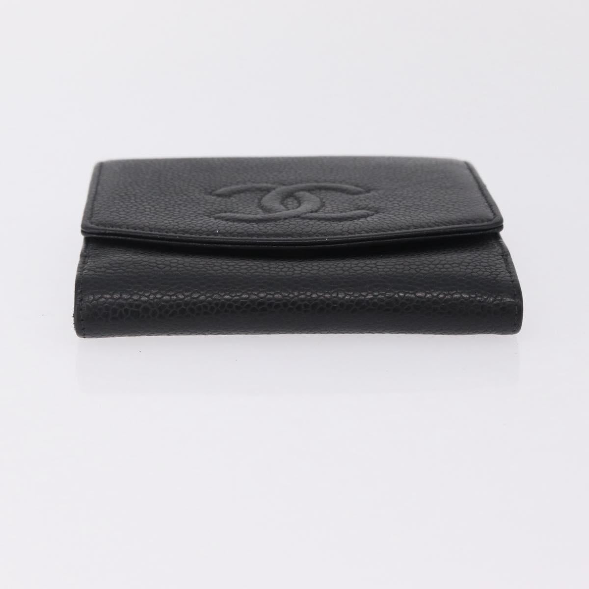 CHANEL Bifold Wallet Caviar Skin Black Gold CC Auth 211906A