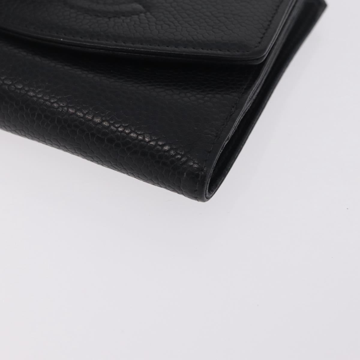 CHANEL Bifold Wallet Caviar Skin Black Gold CC Auth 211906A