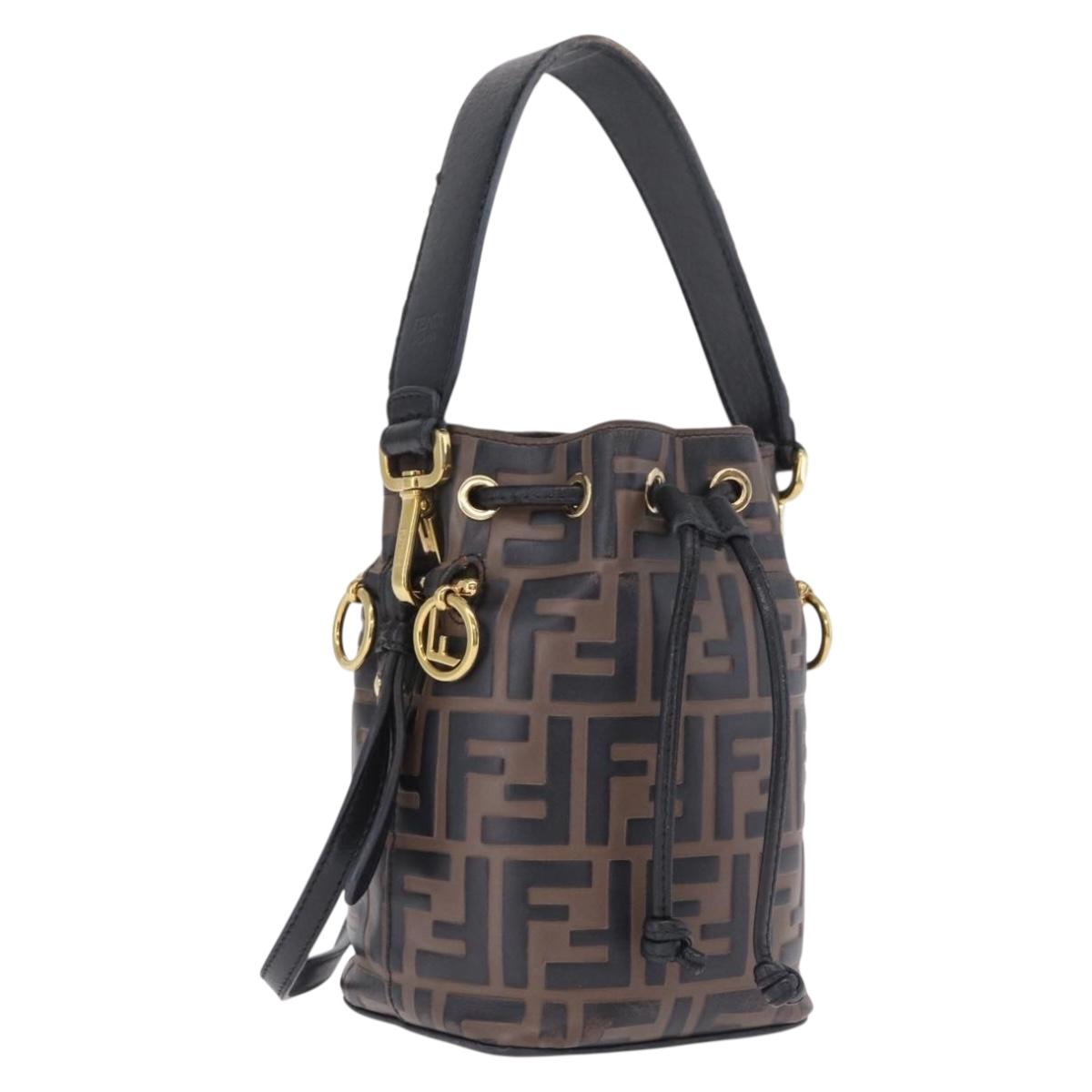 FENDI Zucca Canvas Montresor Mini Bag Leather 2way Black Brown Auth 211908