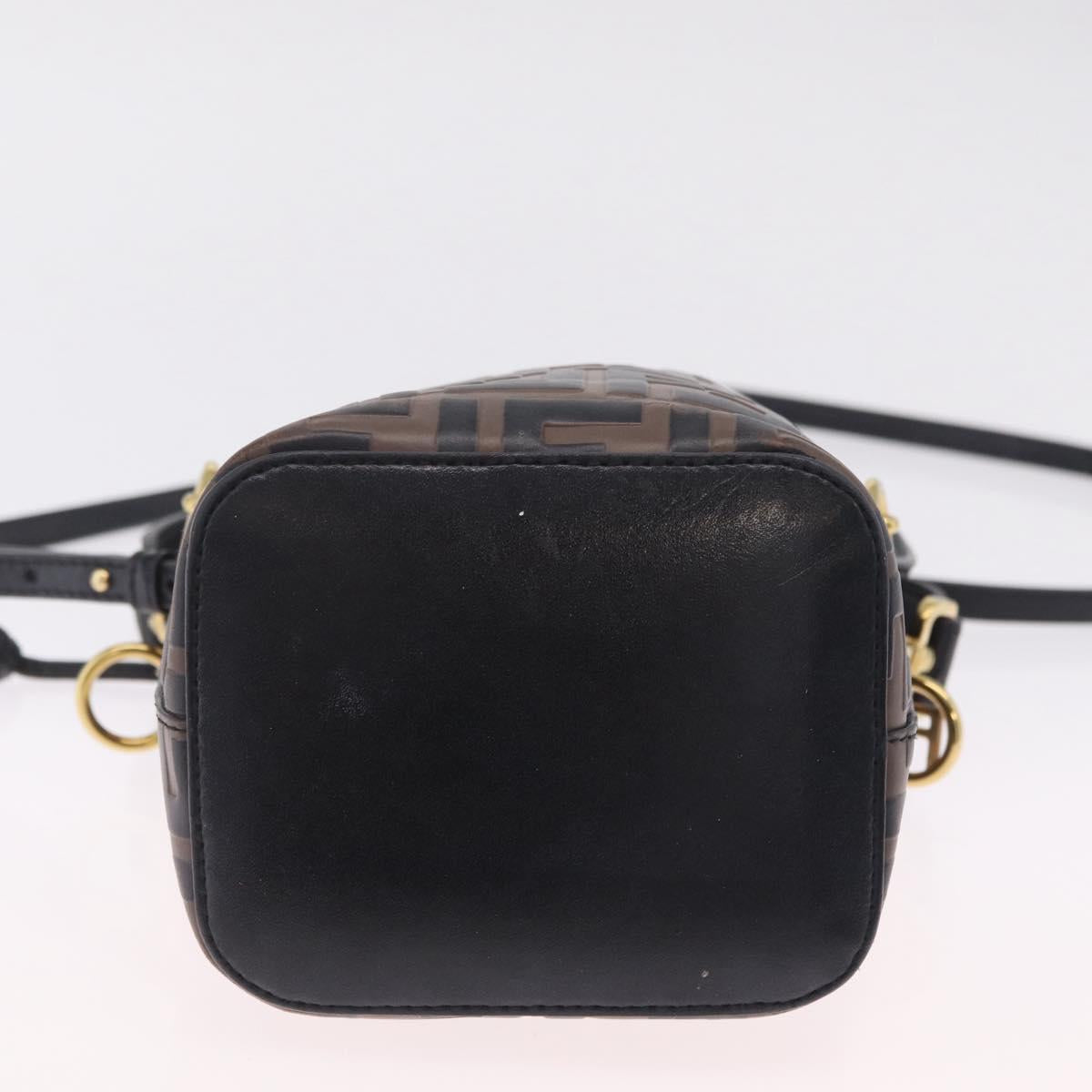 FENDI Zucca Canvas Montresor Mini Bag Leather 2way Black Brown Auth 211908