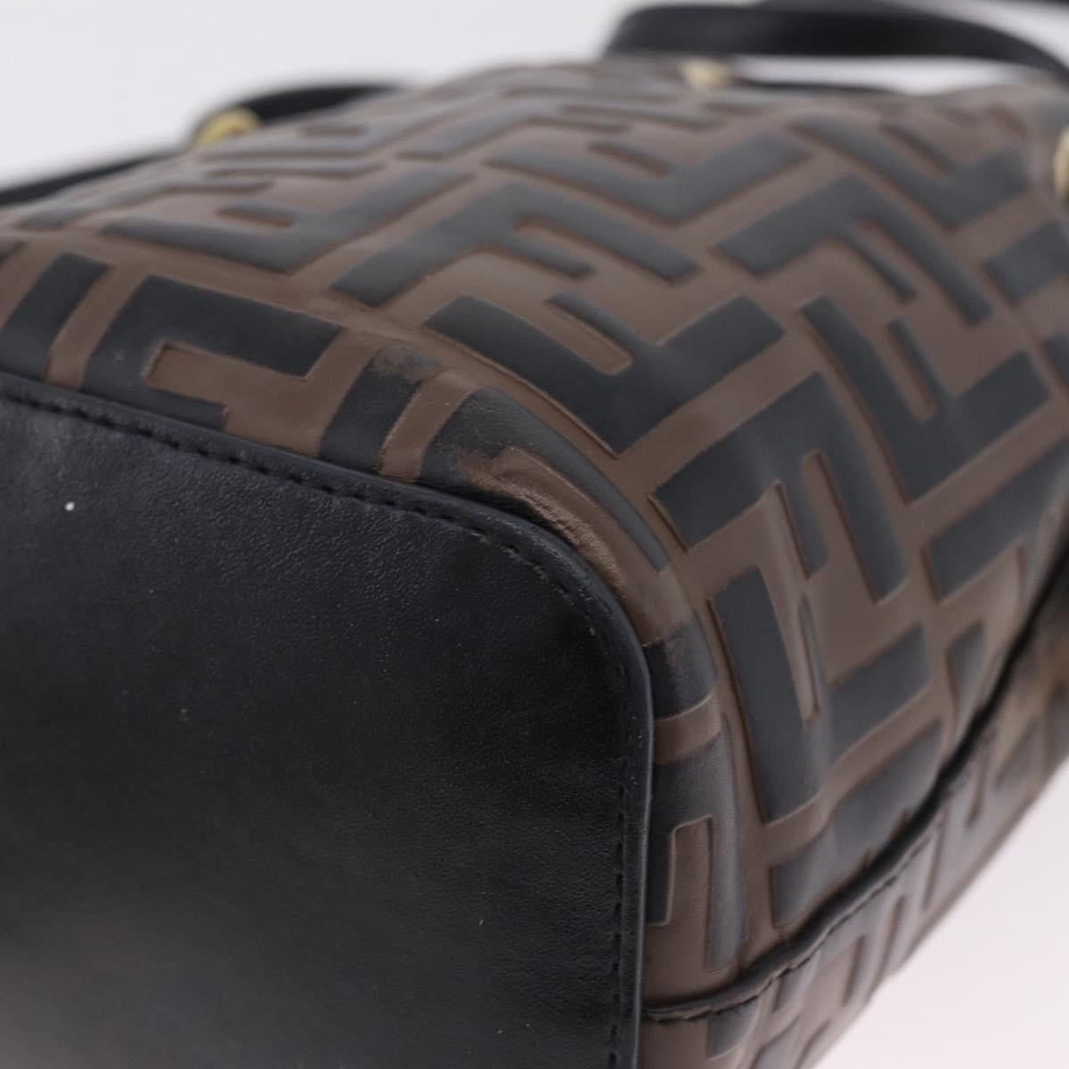FENDI Zucca Canvas Montresor Mini Bag Leather 2way Black Brown Auth 211908