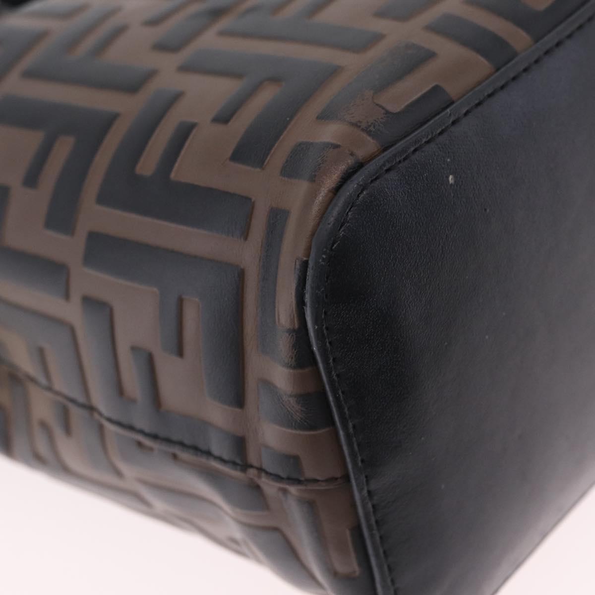FENDI Zucca Canvas Montresor Mini Bag Leather 2way Black Brown Auth 211908