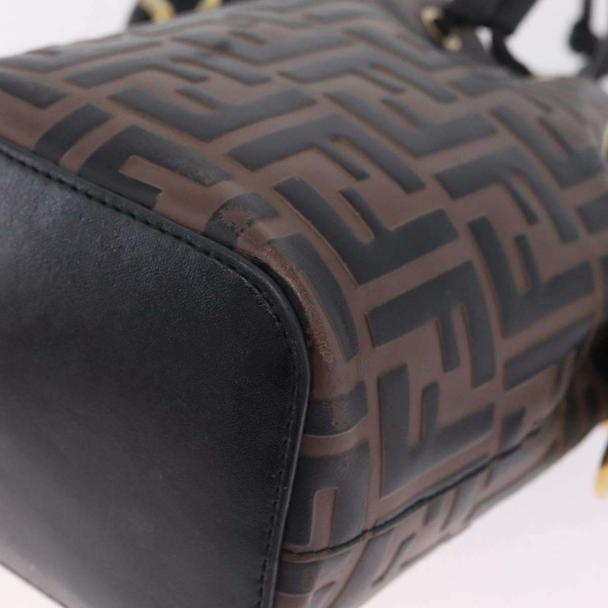 FENDI Zucca Canvas Montresor Mini Bag Leather 2way Black Brown Auth 211908