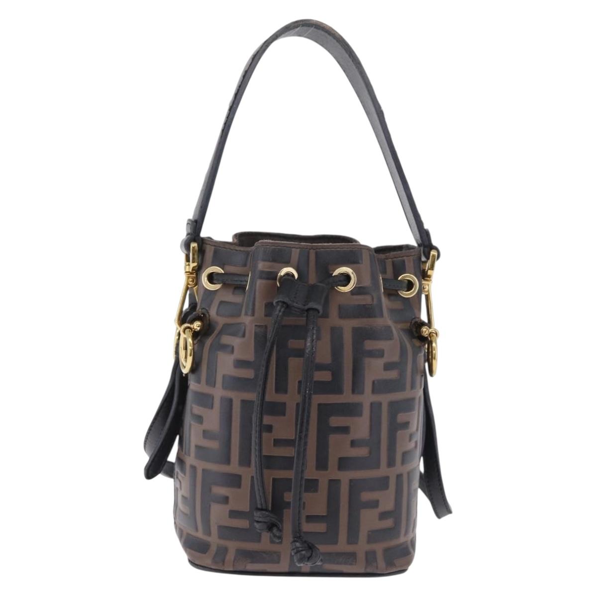 FENDI Zucca Canvas Montresor Mini Bag Leather 2way Black Brown Auth 211908