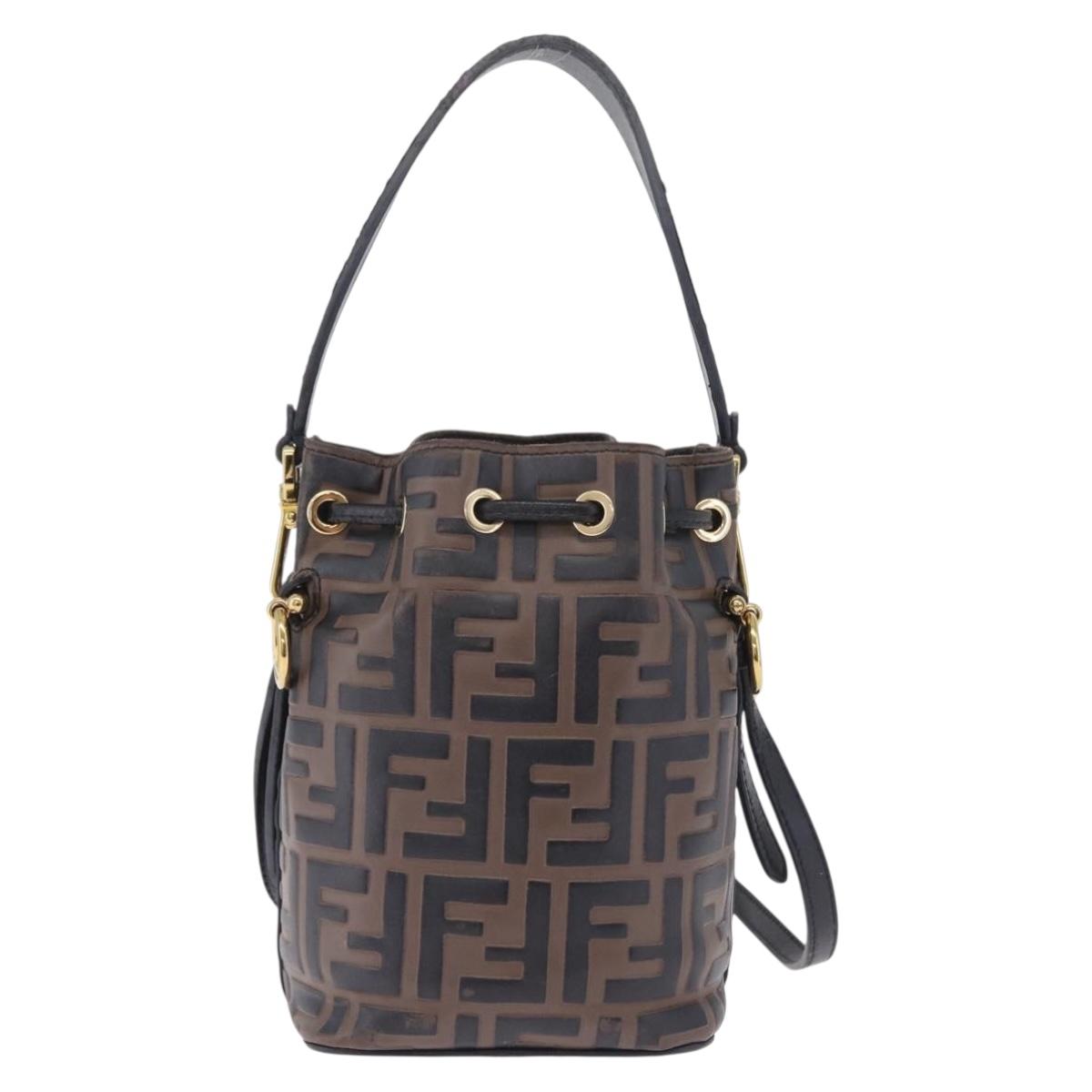FENDI Zucca Canvas Montresor Mini Bag Leather 2way Black Brown Auth 211908