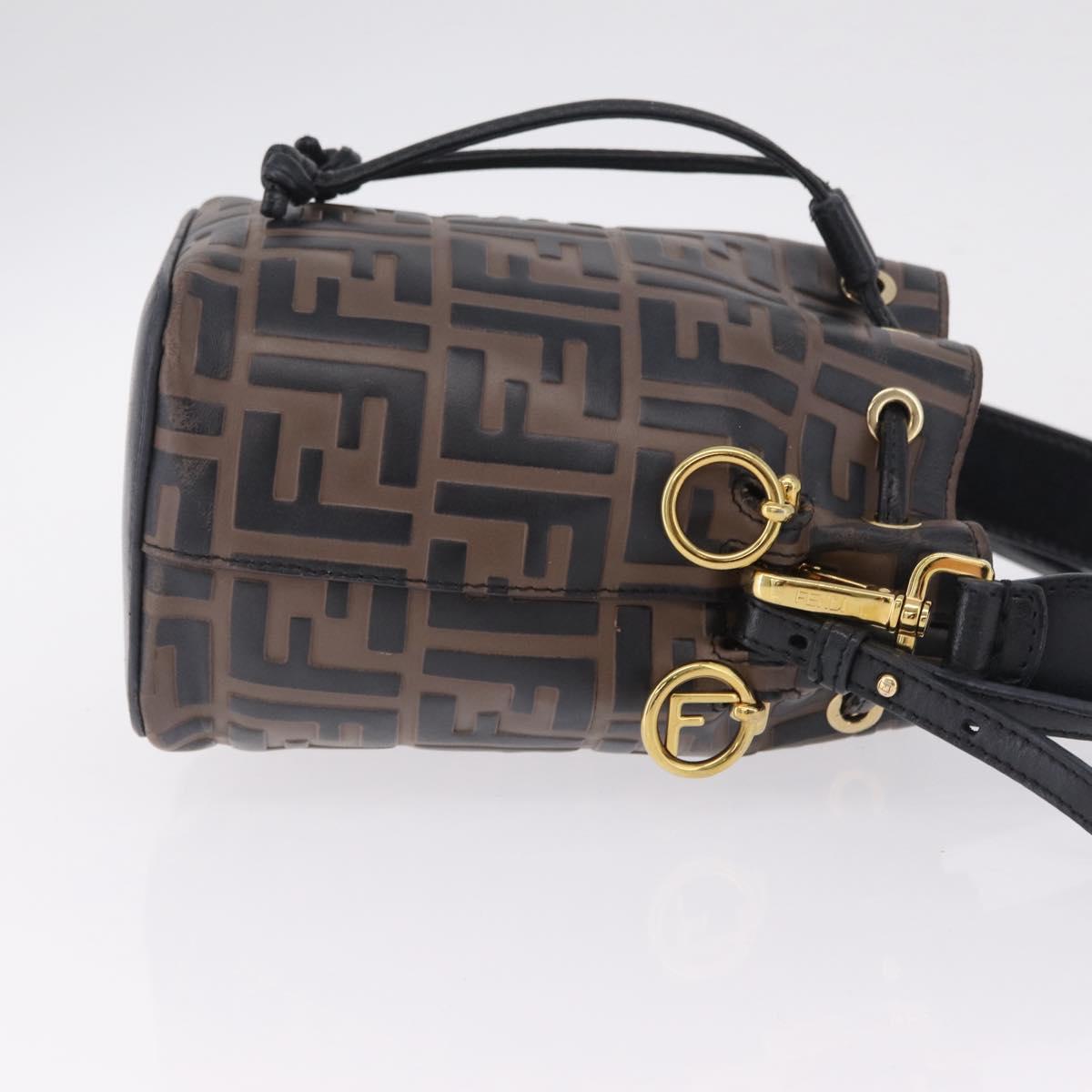 FENDI Zucca Canvas Montresor Mini Bag Leather 2way Black Brown Auth 211908