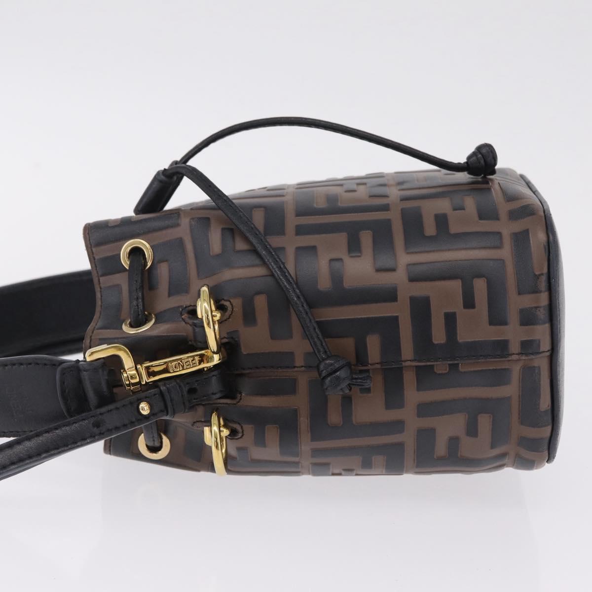 FENDI Zucca Canvas Montresor Mini Bag Leather 2way Black Brown Auth 211908